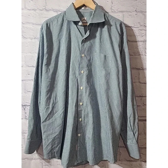 Peter Millar Casual Button Up Shirt Mens XL Green Blue Checks Long Sleeve Career - Picture 1 of 6